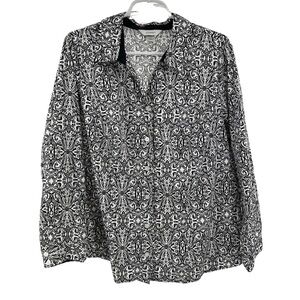 CJ Banks plus size 1X floral neutral button up top cotton professional casual